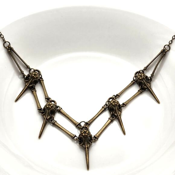 Brass Bird Skull Spike Necklace - Picture 2 of 9